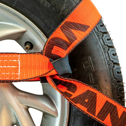 VULCAN 8-Point Roll Back Vehicle Tie Down Kit with Snap Hook on Strap Ends and Chain Tail on Ratchet Ends - Set of 4 - PROSeries