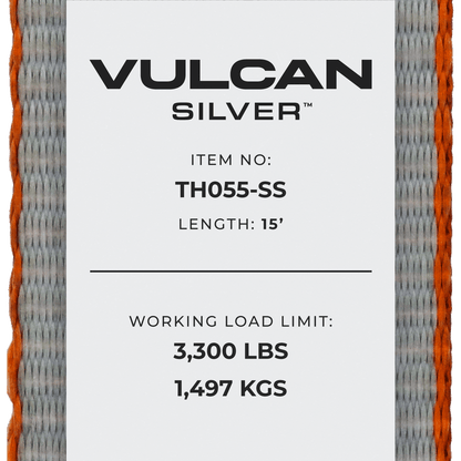 VULCAN 8-Point Roll Back Vehicle Tie Down Kit with Snap Hook on Strap Ends and Chain Tail on Ratchet Ends - Set of 4 - Silver Series