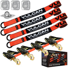 VULCAN Exotic Car Rim Tie Down Set with Flush Mount Pan Fittings - 2 Inch x 144 Inch - 4 Straps - PROSeries - 3,300 Pound Safe Working Load