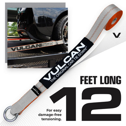 VULCAN Exotic Car Rim Tie Down Set with Flush Mount Pan Fittings - 2 Inch x 144 Inch - 4 Straps - Silver Series - 3,300 Pound Safe Working Load