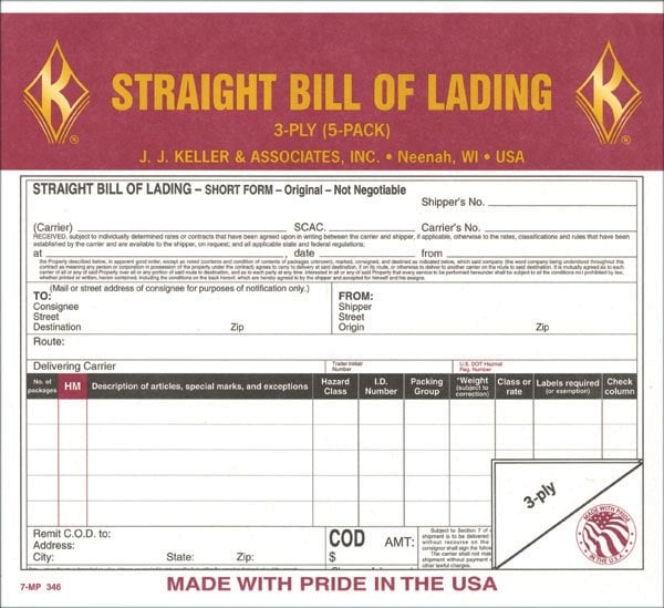 Universal Bill of Lading For Hazardous and Non-Hazardous - 5 Pack