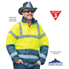 High Visibility - Two Tone Traffic Jacket - Yellow/Royal Blue - Large