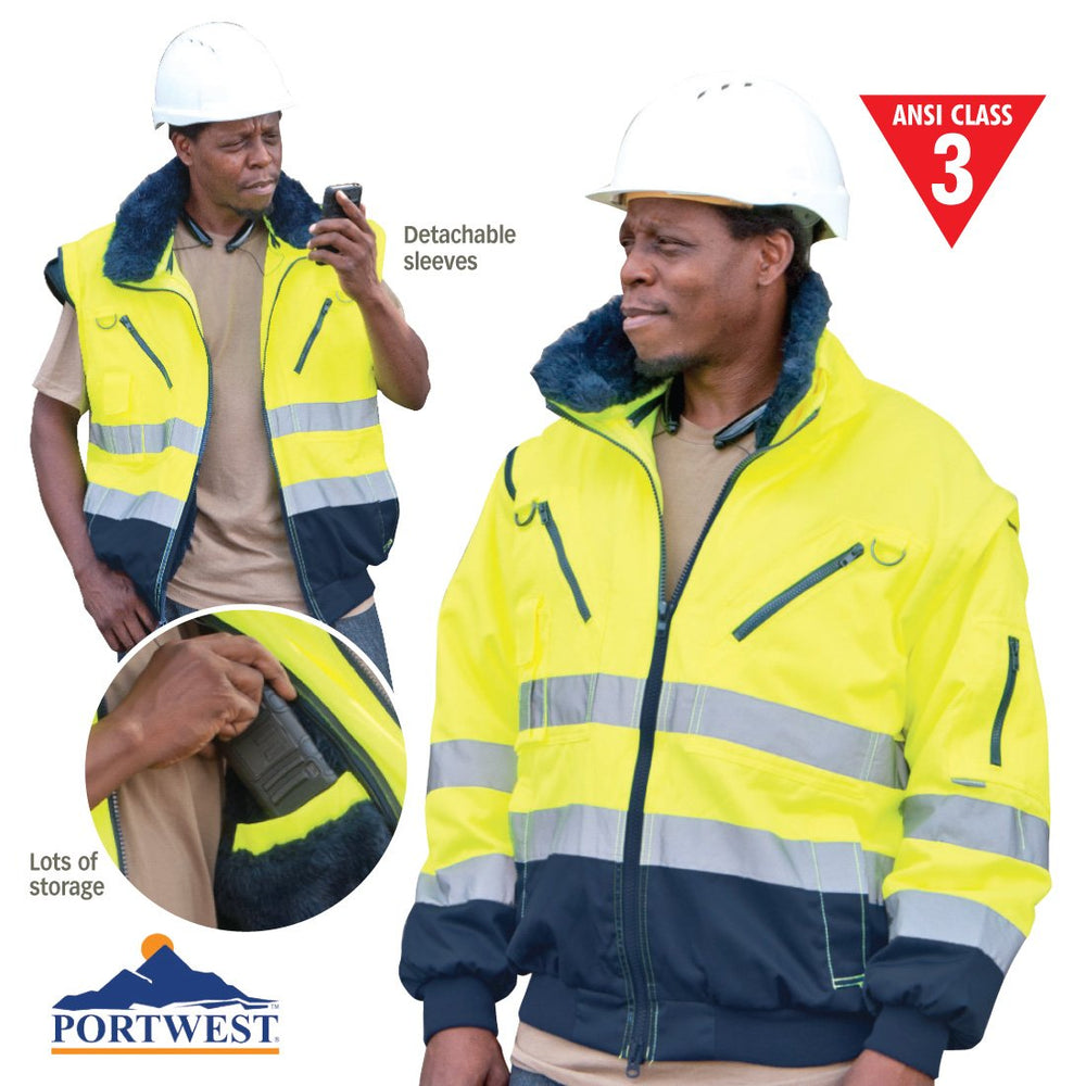 High Visibility 3-In-1 Pilot Jacket - Lime - XL