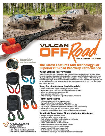 VULCAN Off-Road Recovery Rope - 1-1/2 Inch x 30 Foot - Green Eyes - 74,000 Pound Breaking Strength - Includes Vented Storage Bag