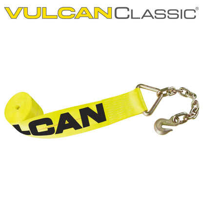VULCAN Winch Strap with Chain Anchor - 4 Inch x 50 Foot - Classic Yellow - 5,400 Pound Safe Working Load