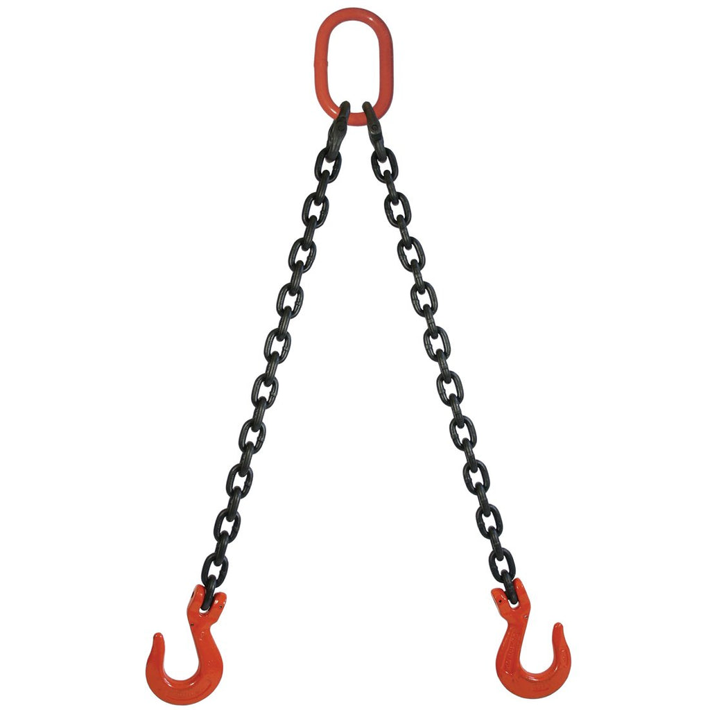 VULCAN Double Leg Mechanical Lifting Sling with Sling Hooks - 3/8 Inch - Grade 80 - 7.5 Feet