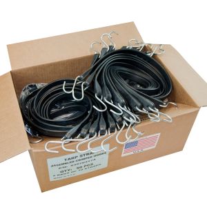 50 Pack -  USA Made Tarp Straps With Crimped Hooks