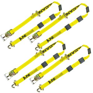 Scratch and Dent VULCAN Autohauler Car Tie Down - Rolling Idler Three Cleat - 120 Inch - 4 Pack - Classic Yellow - 3,300 Pound Safe Working Load