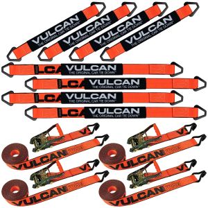 VULCAN Complete Axle Strap Tie Down Kit with Wire Hook Ratchet Straps - PROSeries - Includes (4) 22 Inch Axle Straps, (4) 36 Inch Axle Straps, and (4) 15' Wire J Hook Ratchet Straps