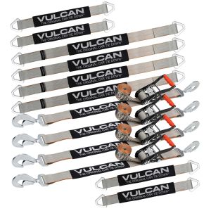 VULCAN Complete Axle Strap Tie Down Kit with Snap Hook Ratchet Straps - Silver Series - Includes (4) 22 Inch Axle Straps, (4) 36 Inch Axle Straps, and (4) 8' Snap Hook Ratchet Straps