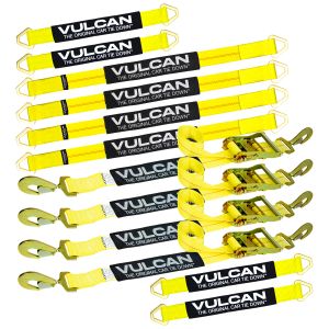 VULCAN Complete Axle Strap Tie Down Kit with Snap Hook Ratchet Straps - Classic Yellow - Includes (4) 22 Inch Axle Straps, (4) 36 Inch Axle Straps, and (4) 8' Snap Hook Ratchet Straps
