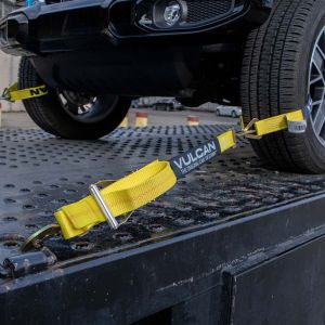 VULCAN Complete Axle Strap Tie Down Kit with Snap Hook Ratchet Straps - Classic Yellow - Includes (4) 22 Inch Axle Straps, (4) 36 Inch Axle Straps, and (4) 8' Snap Hook Ratchet Straps