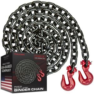 VULCAN Binder/Safety Chain with Clevis Grab Hooks - Grade 80 - 3/8 Inch x 10 Foot - 7,100 Pound Safe Working Load