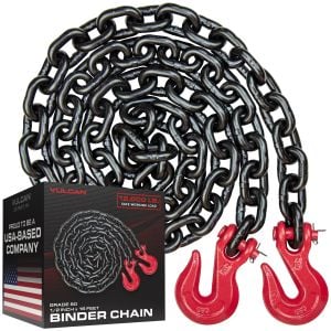 VULCAN Binder Chain Tie Down with Grab Hooks - Grade 80 - 1/2 Inch x 16 Foot - 12,000 Pound Safe Working Load