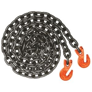 VULCAN Binder/Safety Chain Tie Down with Grab Hooks - Grade 100 - 3/8 Inch x 10 Foot - PROSeries - 8,800 Pound Safe Working Load