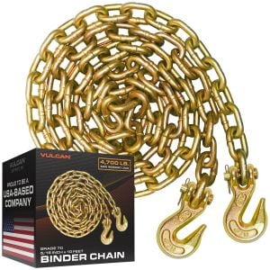 VULCAN Safety/Binder Chain with Clevis Grab Hooks - Grade 70 - 5/16 Inch x 10 Foot - 4,700 Pound Safe Working Load