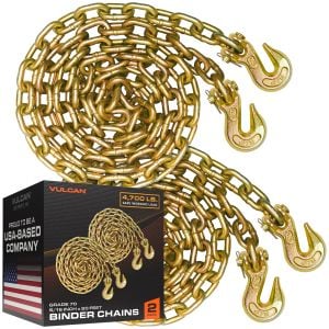 VULCAN Binder Chain with Clevis Grab Hooks - Grade 70 - 5/16 Inch x 20 Foot - 2 Pack - 4,700 Pound Safe Working Load