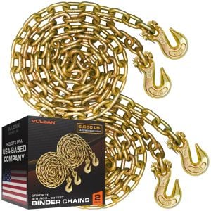 VULCAN Binder Chain with Clevis Grab Hooks - Grade 70 - 3/8 Inch x 20 Foot - 2 Pack - 6,600 Pound Safe Working Load