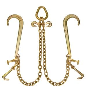 Johnstown Towing Chain Bridle with 15 Inch and 4 Inch J Hooks and Alloy T Hooks - Grade 70 - 47 Inch - 4,700 Pound Safe Working Load