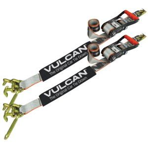 VULCAN Car Tie Down with Universal Frame Hook Cluster For E Track - 96 Inch - 2 Pack - Silver Series - 3,300 Safe Working Load