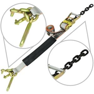 VULCAN Car Tie Down with RTJ Hook Cluster - Chain Tail - 96 Inch - Silver Series - 3,300 Pound Safe Working Load