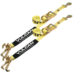 VULCAN Car Tie Down with RTJ Hook Cluster - Snap Hook - 96 Inch - 2 Pack - Classic Yellow - 3,300 Pound Safe Working Load