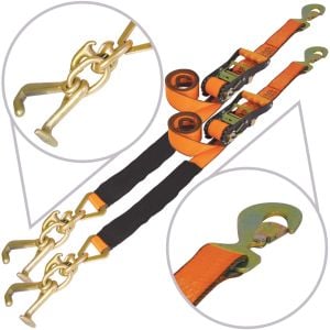 VULCAN Car Tie Down with RTJ Hook Cluster - Snap Hook - 96 Inch - 2 Pack - PROSeries - 3,300 Pound Safe Working Load