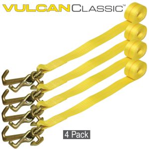 VULCAN Car Tie Down Replacement Strap with RTJ Hooks - 96 Inch - 4 Pack - 3,300 Pound Safe Working Load 