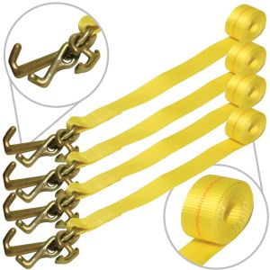 Scratch and Dent VULCAN 96 Inch Car Tie Down Replacement Strap with RTJ Hooks - 3,300 Pound Safe Working Load - 4 Pack
