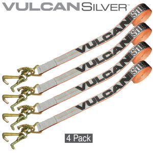 VULCAN Car Tie Down Strap Only - RTJ Hooks - 96 Inch - 4 Pack - Silver Series - 3,300 Pound Safe Working Load