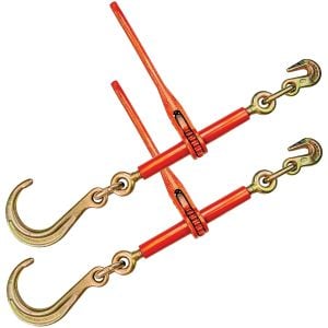 VULCAN Ratchet Binder with Towing J Hook - 2 Pack - 5,400 Pound Safe Working Load (Works with 5/16 Inch or 3/8 Inch Chain)