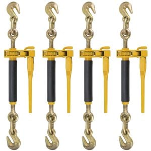 Peerless Ratchet Style Folding Handle Load Binder with 2 Grab Hooks - 12,000 Lbs. Safe Working Load (For 1/2 Inch Grade 70 - 3/8'' Grade 80 - 3/8'' Grade 100 - or 1/2 Inch Grade 80 Chain - Pack of 4)