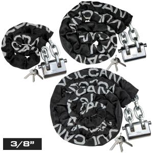 VULCAN Premium Case-Hardened Security Chain And Lock Kits (3/8" Chain), Nearly Impossible To Defeat, Cannot Be Cut With Bolt Cutters Or Hand Tools - Lifetime Guarantee