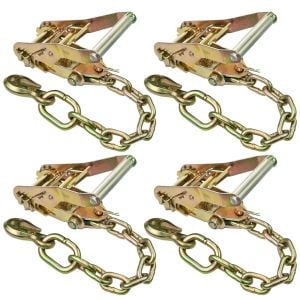 VULCAN Ratchet Buckle - 2 Inch Wide Handle - Chain Tail and Welded Grab Hook - 4 Pack - 3,300 Pound Safe Working Load