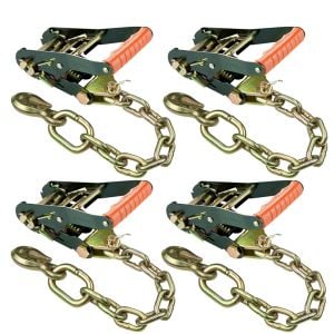 4 Pack Vulcan 2 3300 Pound Capacity Ratchet Strap Buckle with Snap Hook 