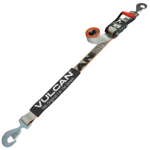 VULCAN Car Tie Down with Flat Snap Ratchet - Snap Hook - 96 Inch - Silver Series - 3,300 Pound Safe Working Load