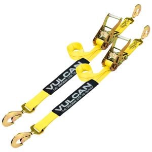 VULCAN Car Tie Down with Twisted Snap Hooks - 2 Inch x 96 Inch - 2 Pack - Classic Yellow - 3,300 Pound Safe Working Load