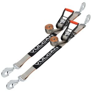 VULCAN Snap Hook Car Tie Down with Twisted Snap Hook Ratchet - 2 Inch, 2 Pack - Silver Series - 3,300 Pound Safe Working Load