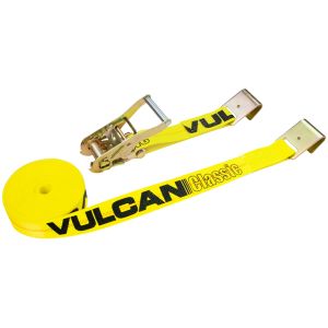 VULCAN Ratchet Strap with Flat Hooks - 2 Inch x 15 Foot - Classic Yellow - 3,300 Pound Safe Working Load