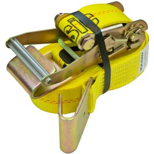 VULCAN Ratchet Strap with Flat Hooks - 2 Inch x 50 Foot - Classic Yellow - 3,300 Pound Safe Working Load
