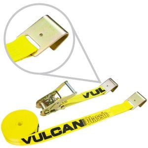 VULCAN Ratchet Strap with Flat Hooks - 2 Inch x 80 Foot - Classic Yellow - 3,300 Pound Safe Working Load