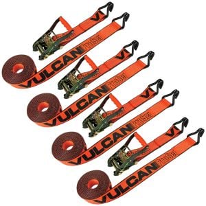 VULCAN PROSeries Ratchet Strap with Wire Hooks - 2 Inch x 15 Foot - 4 Pack