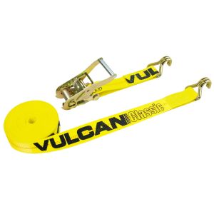 VULCAN Ratchet Strap with Wire Hooks - 2 Inch x 15 Foot - Classic Yellow - 3,300 Pound Safe Working Load