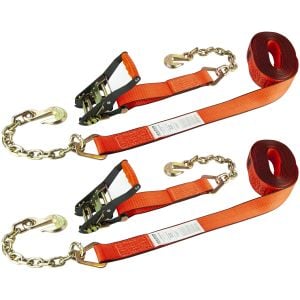 VULCAN Ratchet Strap with Chain Anchors - 2 Inch x 27 Foot - 2 Pack - PROSeries - 3,600 Pound Safe Working Load