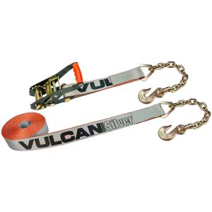 VULCAN Ratchet Strap with Chain Anchors - 2 Inch x 27 Foot - 2 Pack - Silver Series - 3,600 Pound Safe Working Load
