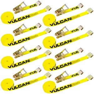 VULCAN Ratchet Strap with Flat Hooks - 2 Inch x 27 Foot, 8 Pack - Classic Yellow - 3,300 Pound Safe Working Load