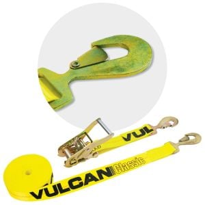 VULCAN Ratchet Strap with Snap Hooks - 2 Inch x 27 Foot - Classic Yellow - 3,300 Pound Safe Working Load