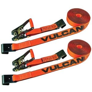 VULCAN Ratchet Strap with Flat Hooks - 2 Inch x 30 Foot, 2 Pack - PROSeries - 3,300 Pound Safe Working Load