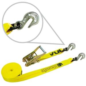 VULCAN Ratchet Strap with Chain Grab Hooks - 2 Inch x 30 Foot - 3,300 Pound Safe Working Load