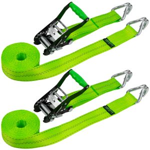 VULCAN Ratchet Strap with Wire Hooks 2 Inch x 30 Foot - 2 Pack - High Viz - 3,300 Pound Safe Working Load